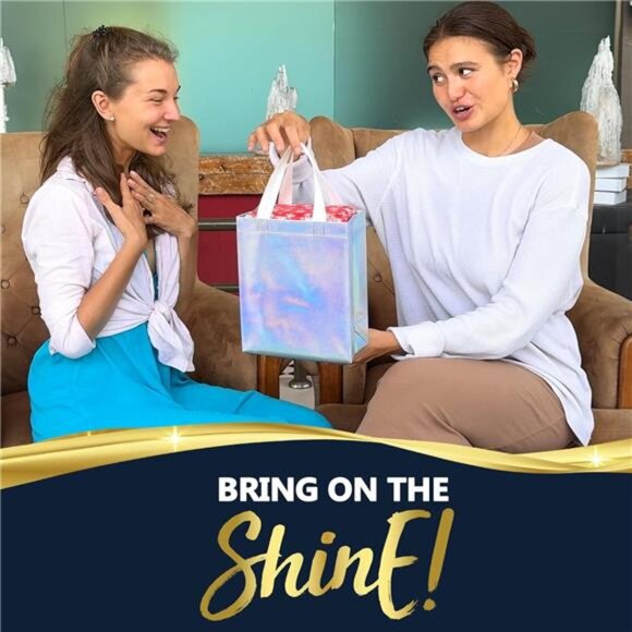 Iridescent Gift Bags Medium Size – Set of 12 Holographic Reusable Gift Bags - Picture 5 of 7